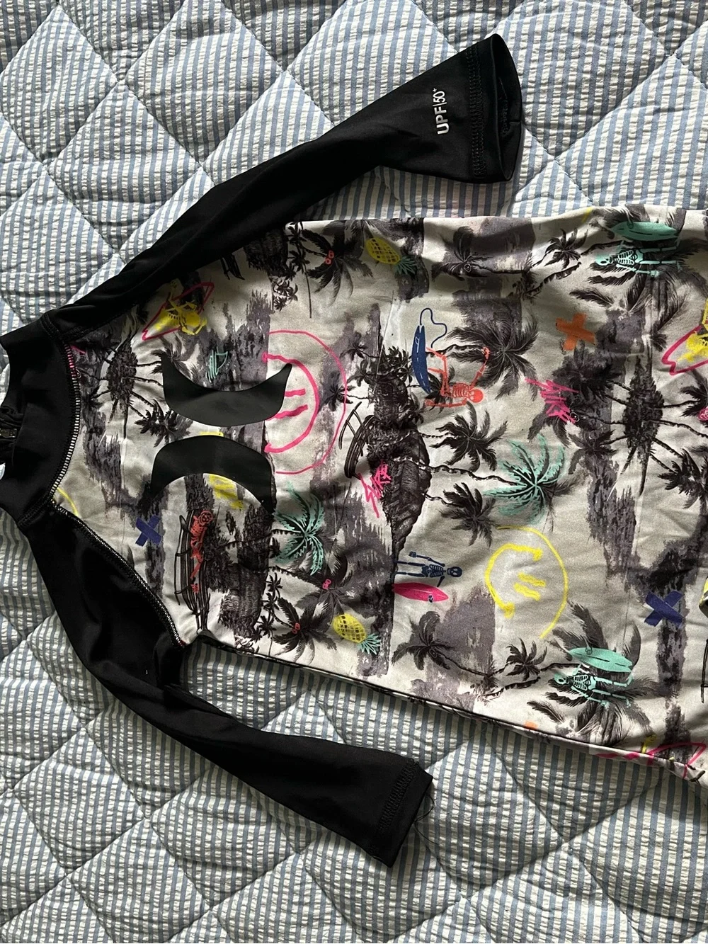 Hurley Kids Black Sleeve Rashguard with Neon Multi Print